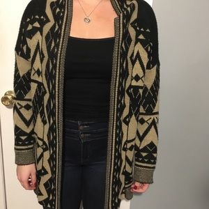 Brown aztec print sweater cardigan